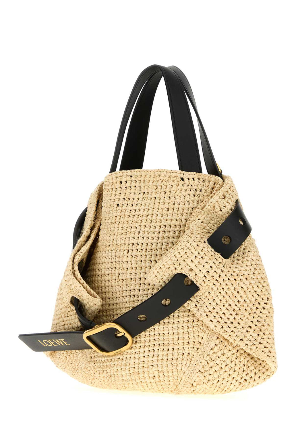 LOEWE PUNCH HOLE SHOPPER MINI For Women Exterior: 100% Raffia Finishing: Antiqued golden metal