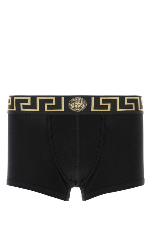 VERSACE BI-PACK TRUNK JERSEY TOPEKA BI-STRETCH COTTON ORGA For Men 1.Outer Fabric:6% Elastane, 94% CottonGusset:6% Elastane, 94% CottonTrim:9% Elastane, 9% Nylon, 82% Polyester