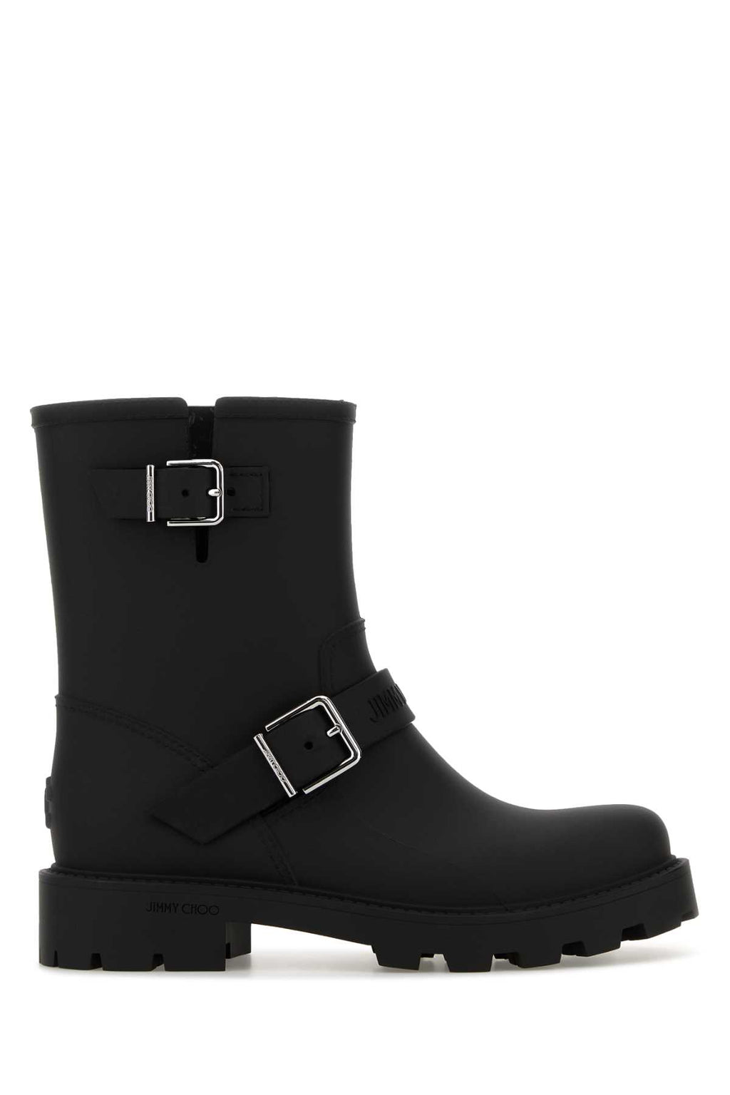 JIMMY CHOO BIKER RAIN For Women Exterior: 100% Rubber Interior: 100% Rubber Sole: Rubber