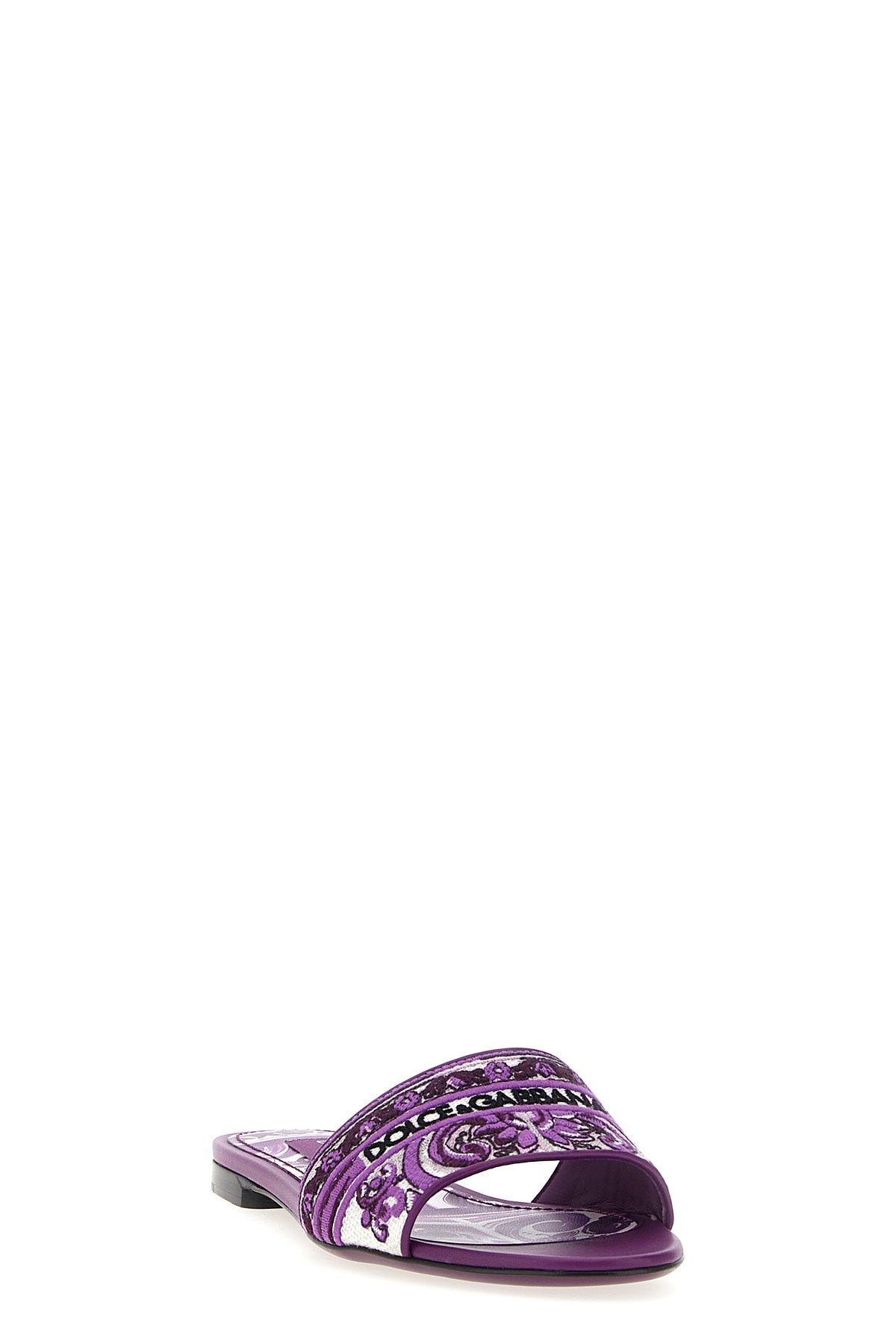 DOLCE & GABBANA 'Maiolica' embroidery slides For Women 77% cotton, 23% lamb leather