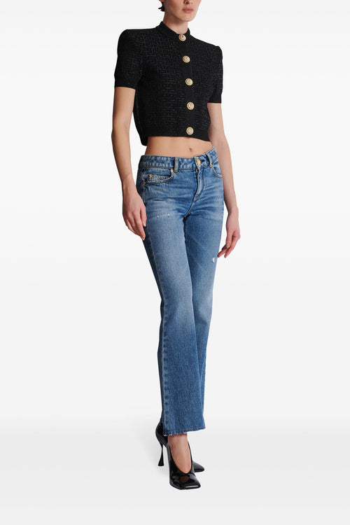 BALMAIN 'Monogram' cropped cardigan For Women 70% viscose 16% rayon 14% polyester
