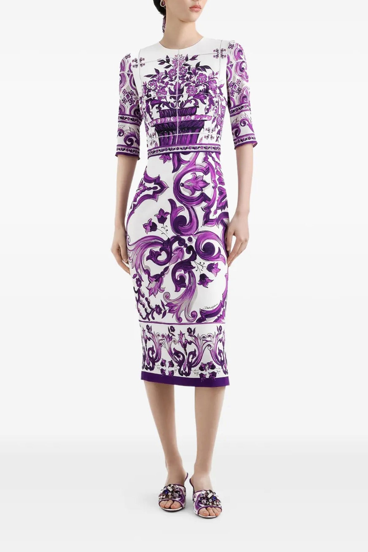 DOLCE & GABBANA 'Maiolica' print dress For Women 94% silk 6% elastane