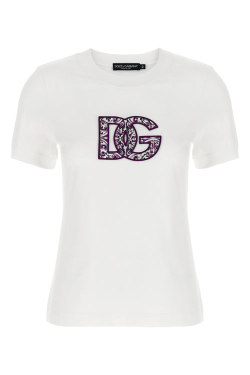 DOLCE & GABBANA 'Maiolica' logo patch t-shirt For Women 100% cotton