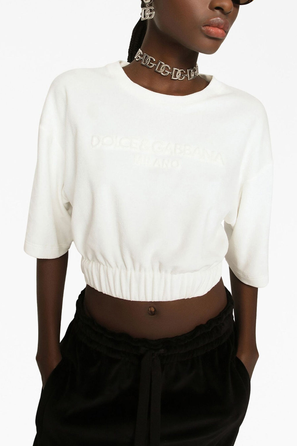 DOLCE & GABBANA Logo chenille top For Women 90% cotton, 10% polyamide