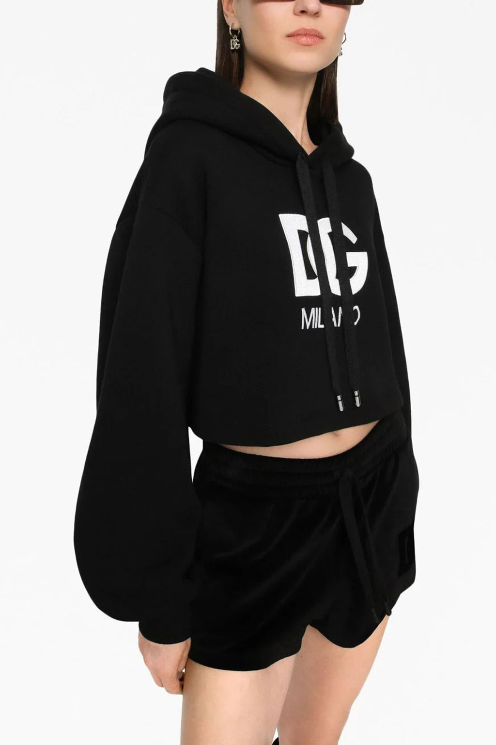 DOLCE & GABBANA Logo embroidery cropped hoodie For Women 80% cotton, 20% polyester