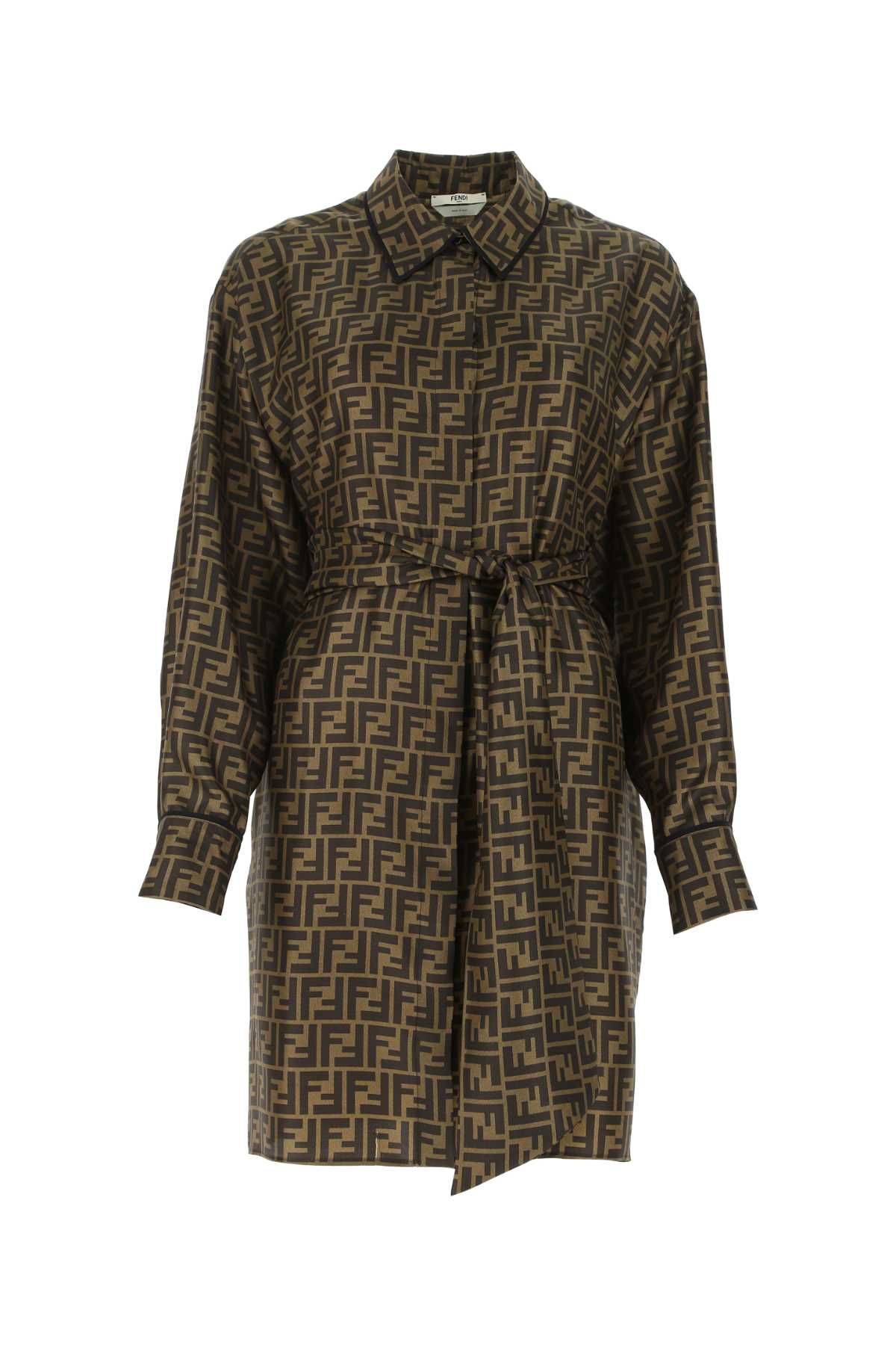 FENDI DRESS SILK LOGO FF TABACCO For Women 100%SE+NR13BOTT:MADREPERLA