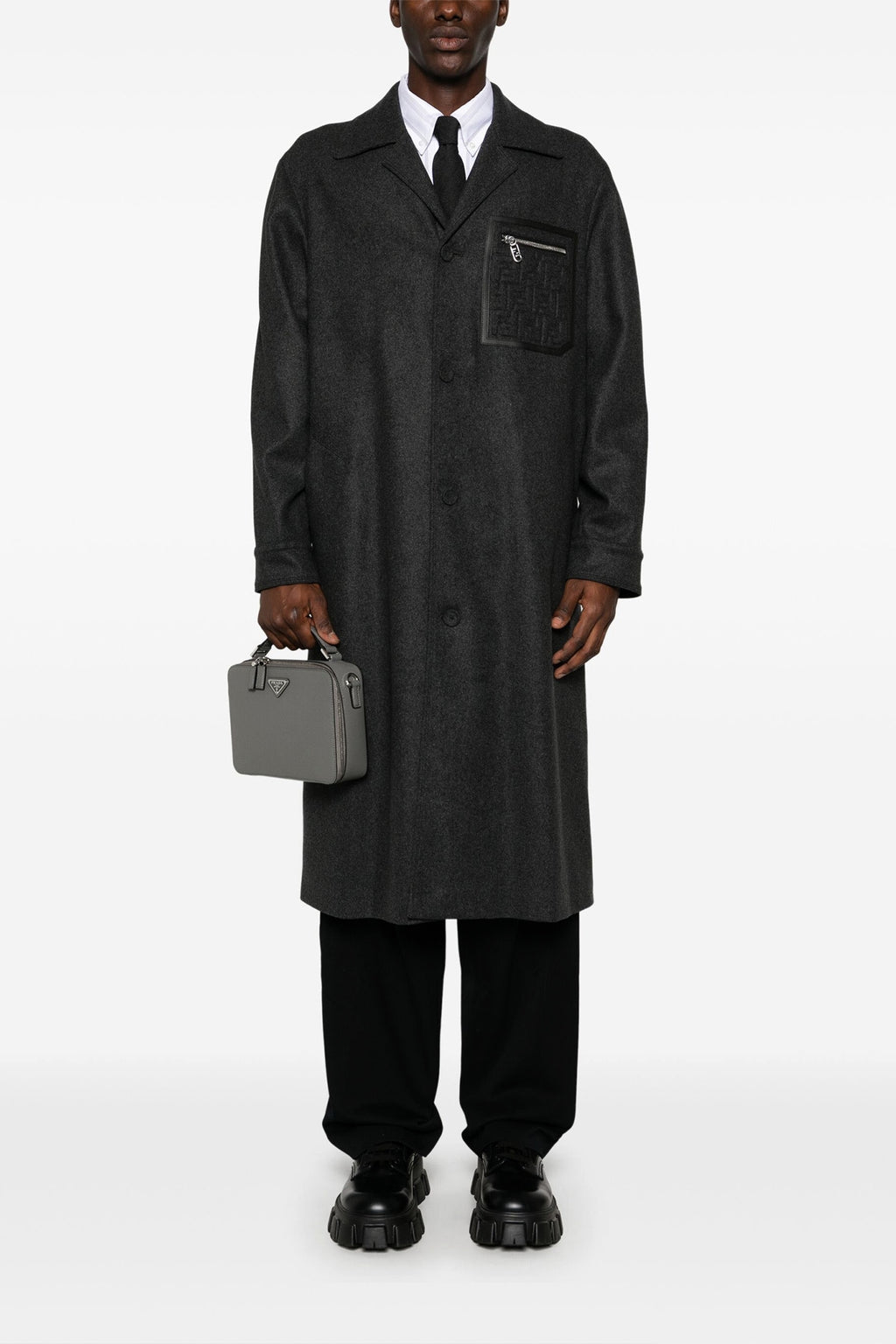 FENDI Single-breasted cashmere coat For Men 98% cashmere 2% elastane