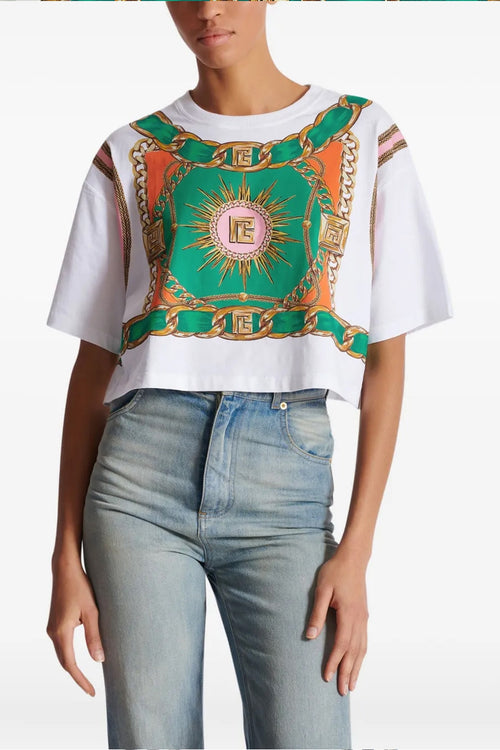BALMAIN 'Balmain Foulard' print T-shirt For Women 100% cotton