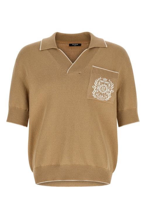 BALMAIN 'Balmain Stemma' embroidery polo shirt For Men 44% cotton 44% lyly 12% polyamide