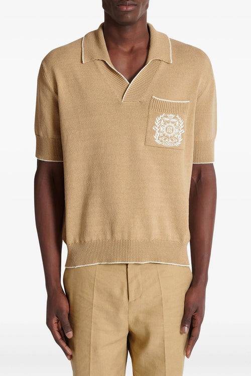 BALMAIN 'Balmain Stemma' embroidery polo shirt For Men 44% cotton 44% lyly 12% polyamide