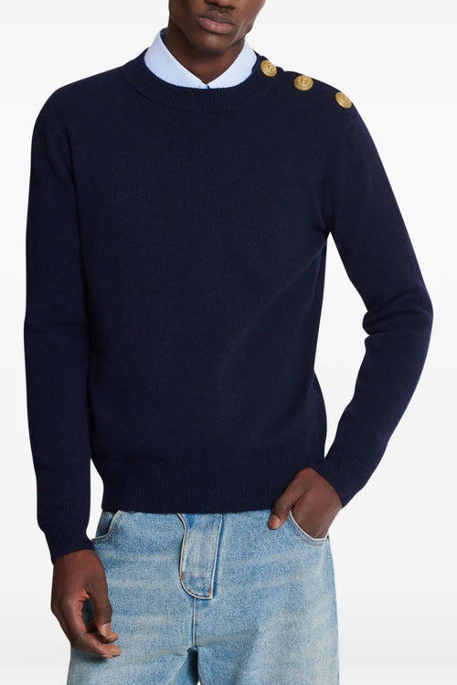 BALMAIN 'Leone catena' button sweater For Men 50% cachemire 50% virgin wool