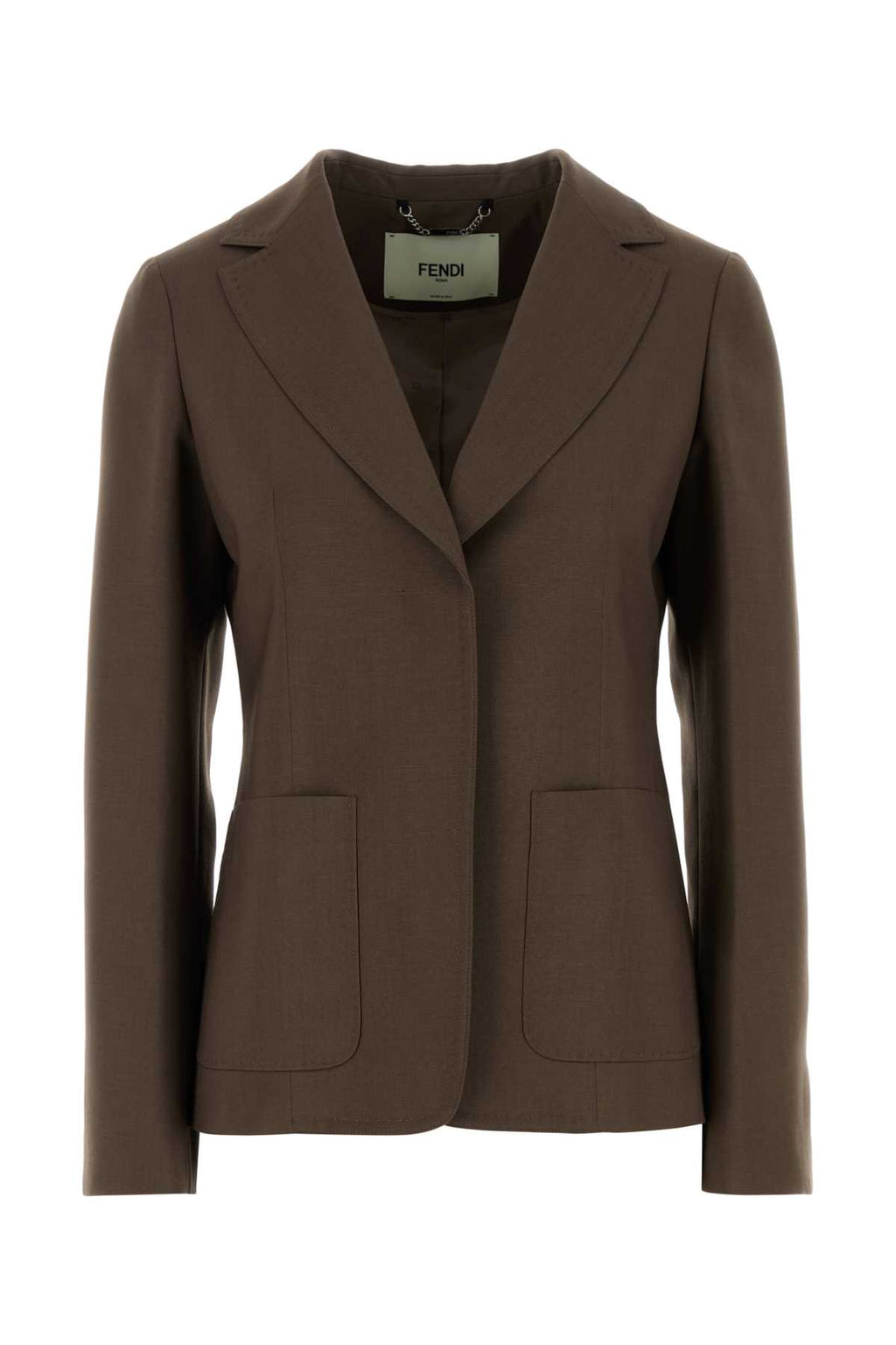 FENDI BROWN SINGLE BREAST JACKET For Women Exterior: 75% Wool 25% Mohair Lining: 100% Viscose