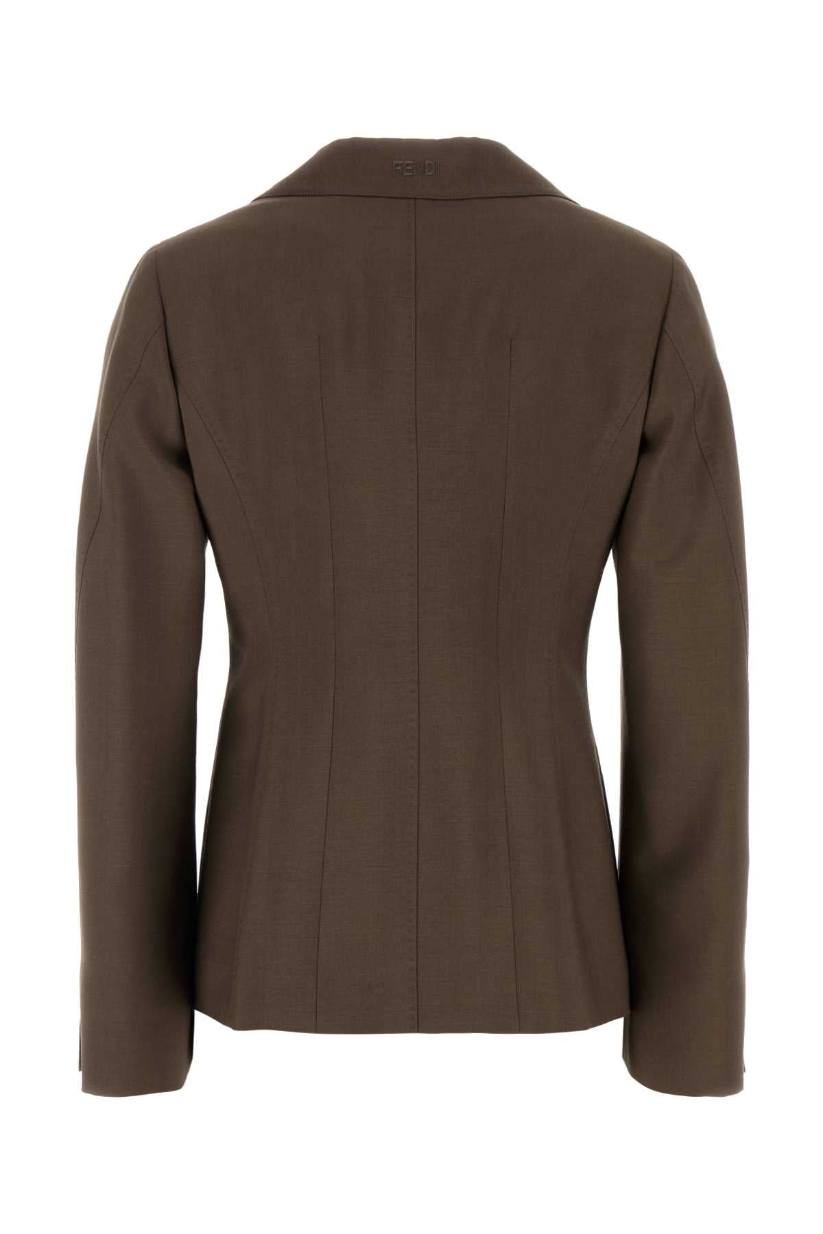 FENDI BROWN SINGLE BREAST JACKET For Women Exterior: 75% Wool 25% Mohair Lining: 100% Viscose