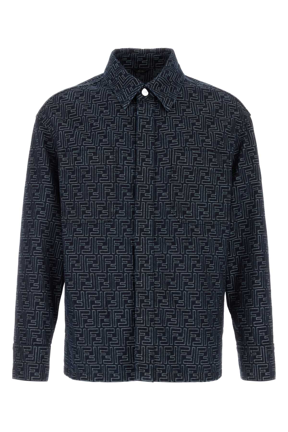 FENDI JACKET BLUE DENIM FF For Men Exterior: 100% Cotton