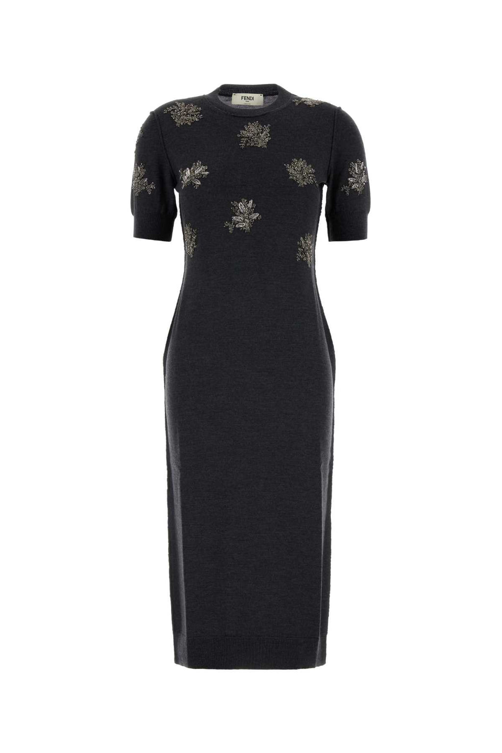 FENDI MIDI KNITTED SEQUINED FLOWER DRESS For Women Exterior: 98% Wool 2% Elastane