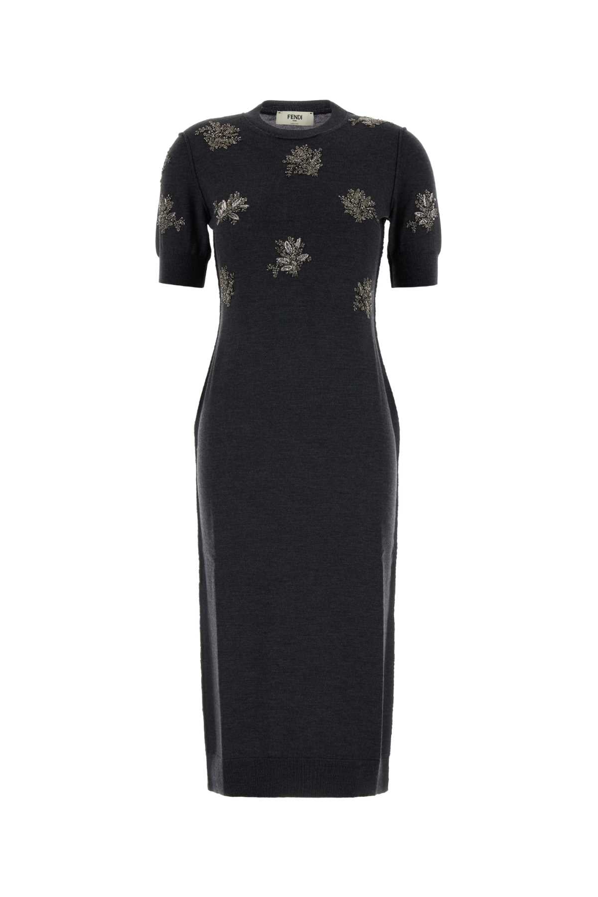 FENDI MIDI KNITTED SEQUINED FLOWER DRESS For Women Exterior: 98% Wool 2% Elastane