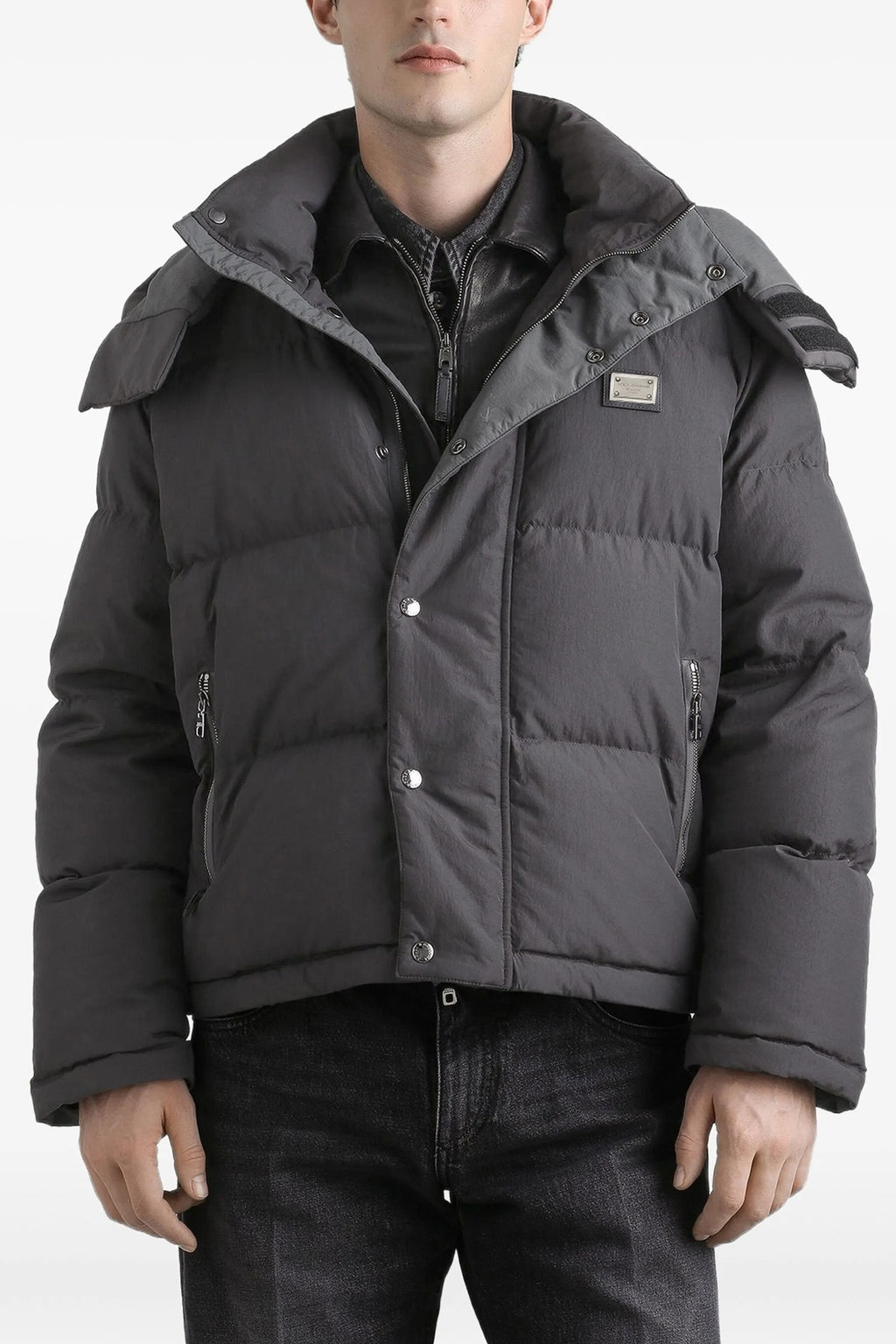 DOLCE & GABBANA Logo patch down jacket For Men 97% POLYAMIDE 3% ELASTANE