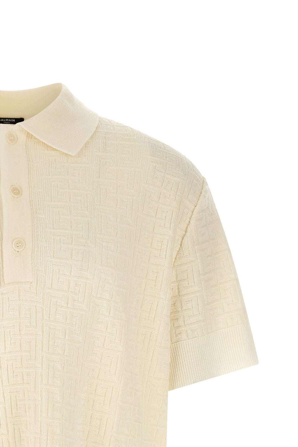 BALMAIN Monogram jacquard polo shirt For Men 66% wo, 30% li, 4% pa