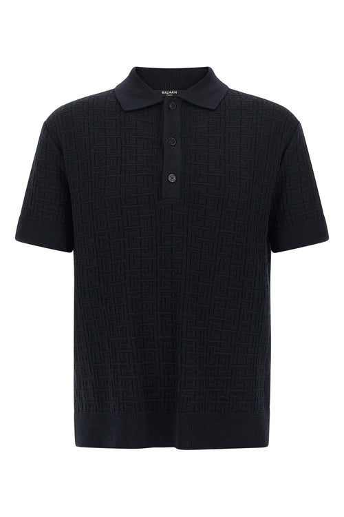 BALMAIN 'Monogram' knit polo shirt For Men 66% wo, 30% li, 4% pa