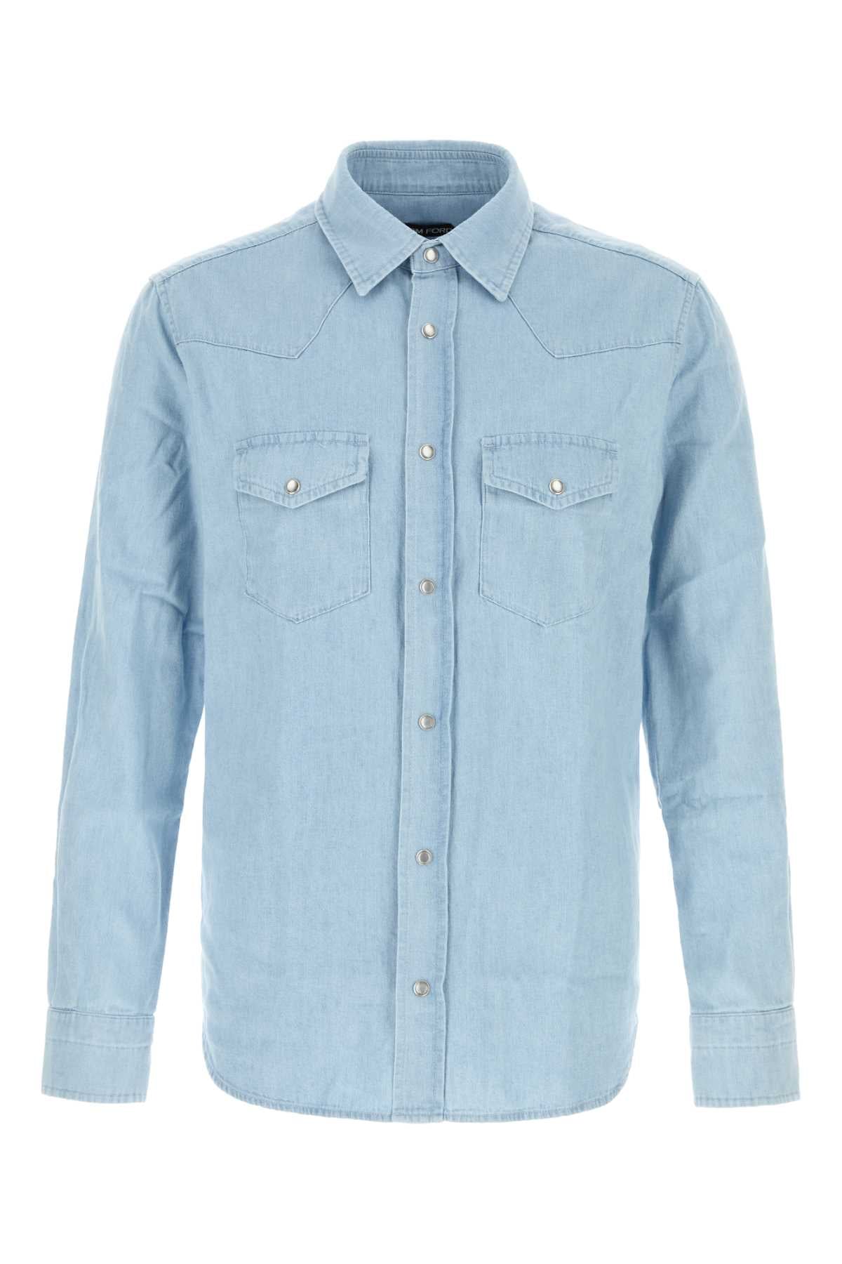 TOM FORD LIGHT DENIM CHAMBRE SLIM FIT WESTERN SHIRT For Men Exterior: 100% Cotton