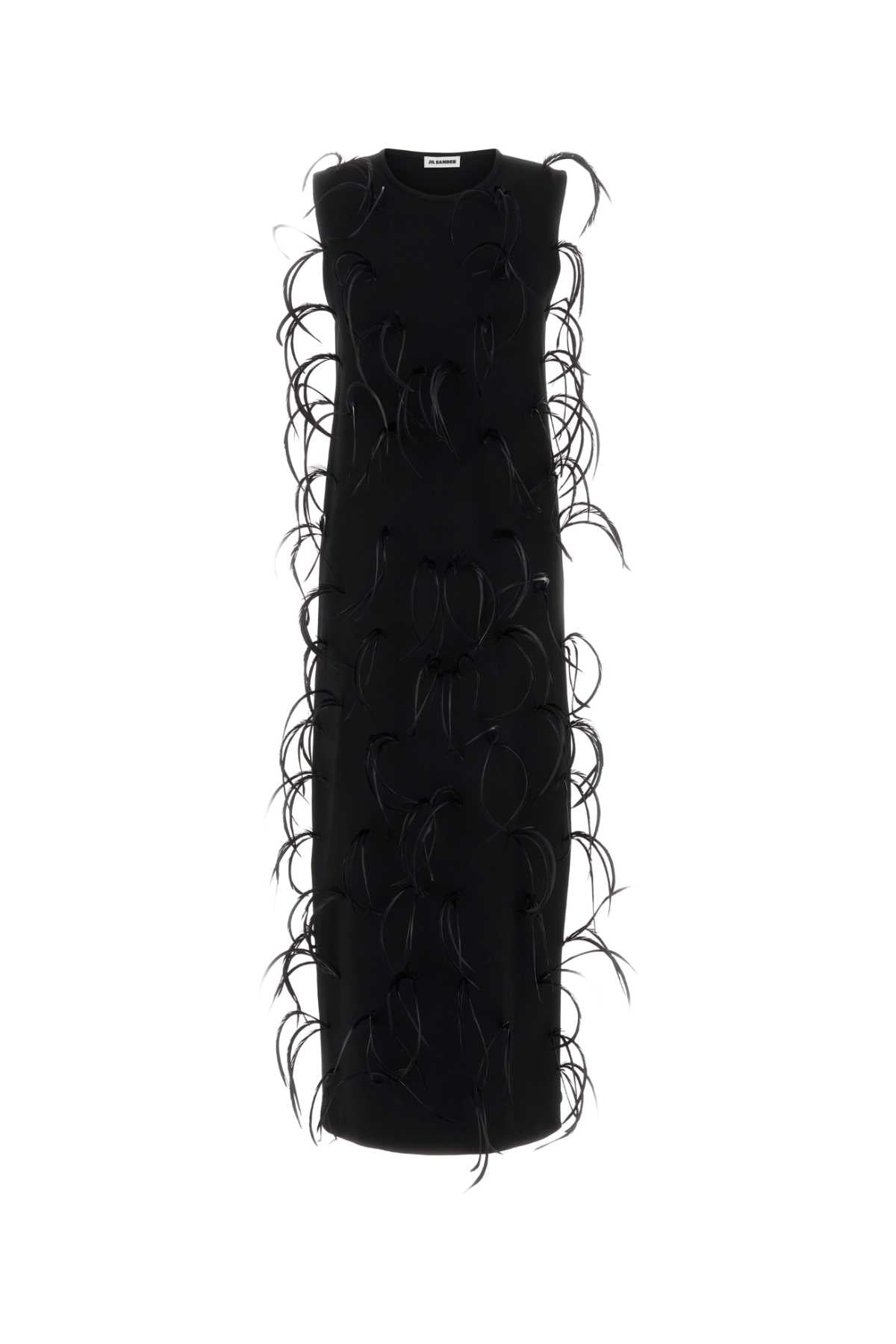 JIL SANDER SLVS CN DRESS W/ FEATHERS For Women Exterior: 80% Viscose 13% Polyester 7% Nylon