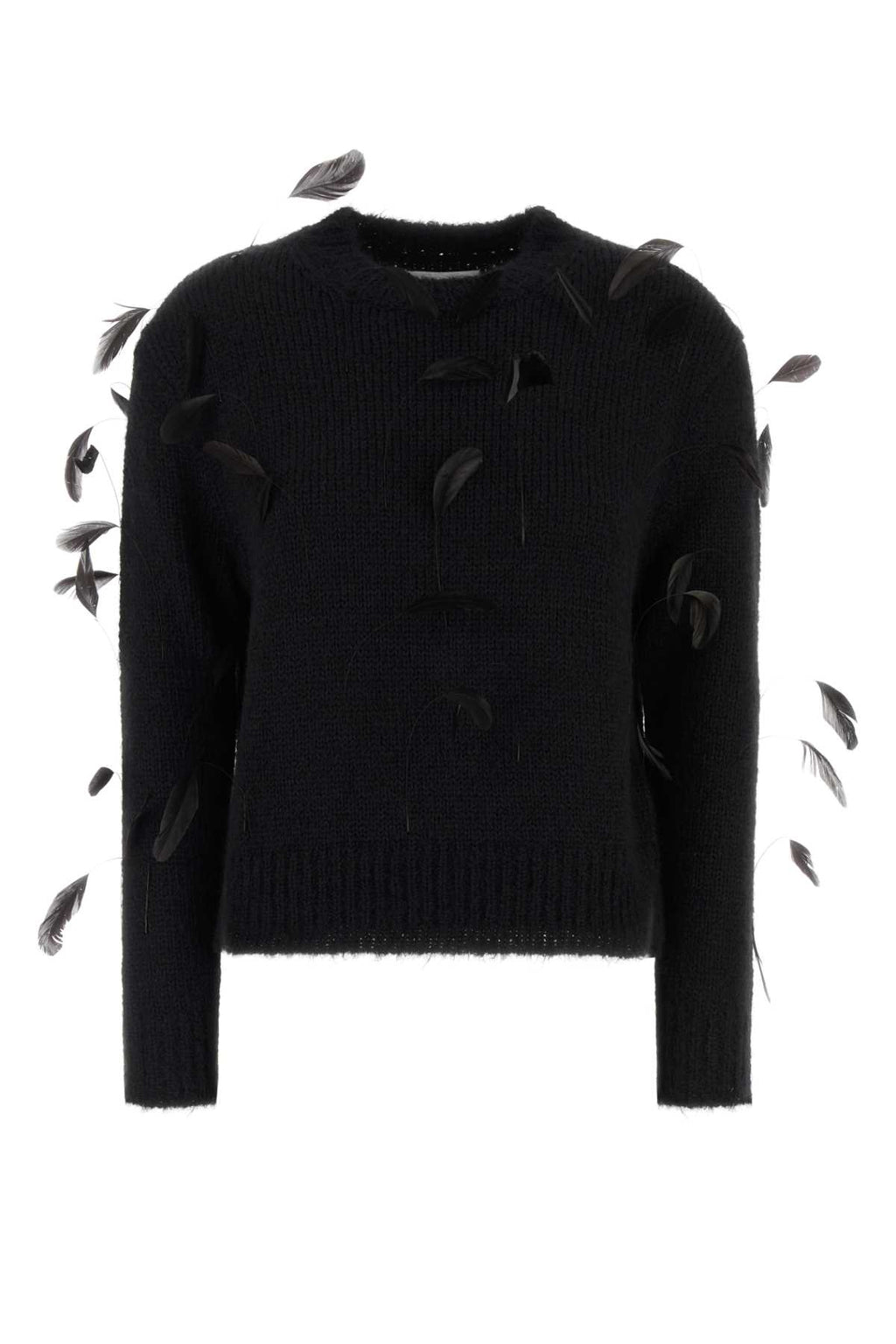 JIL SANDER 3/4 SLV SHRUNKEN FIT JUMPER W/FEATHERS For Women Exterior. 81% Alpaca 16% Wool 3% Polyester