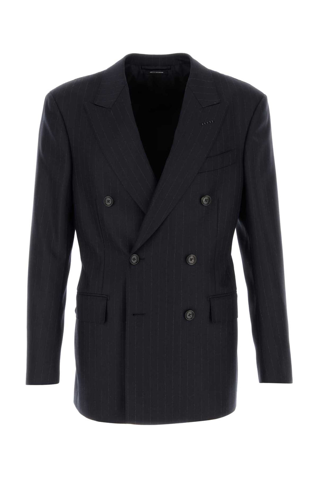 TOM FORD CLEAR CUT SUBTLE PINSTRIPE DB JACKET FL For Men Exterior: 100% Wool Lining: 59% Cupro 41% Silk