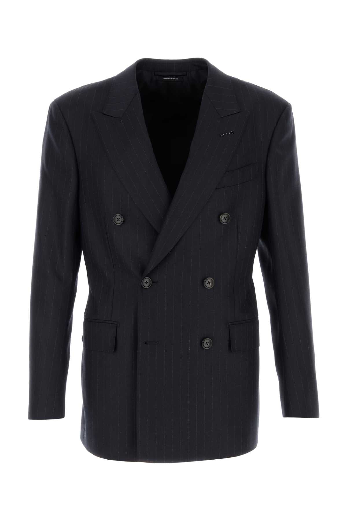 TOM FORD CLEAR CUT SUBTLE PINSTRIPE DB JACKET FL For Men Exterior: 100% Wool Lining: 59% Cupro 41% Silk