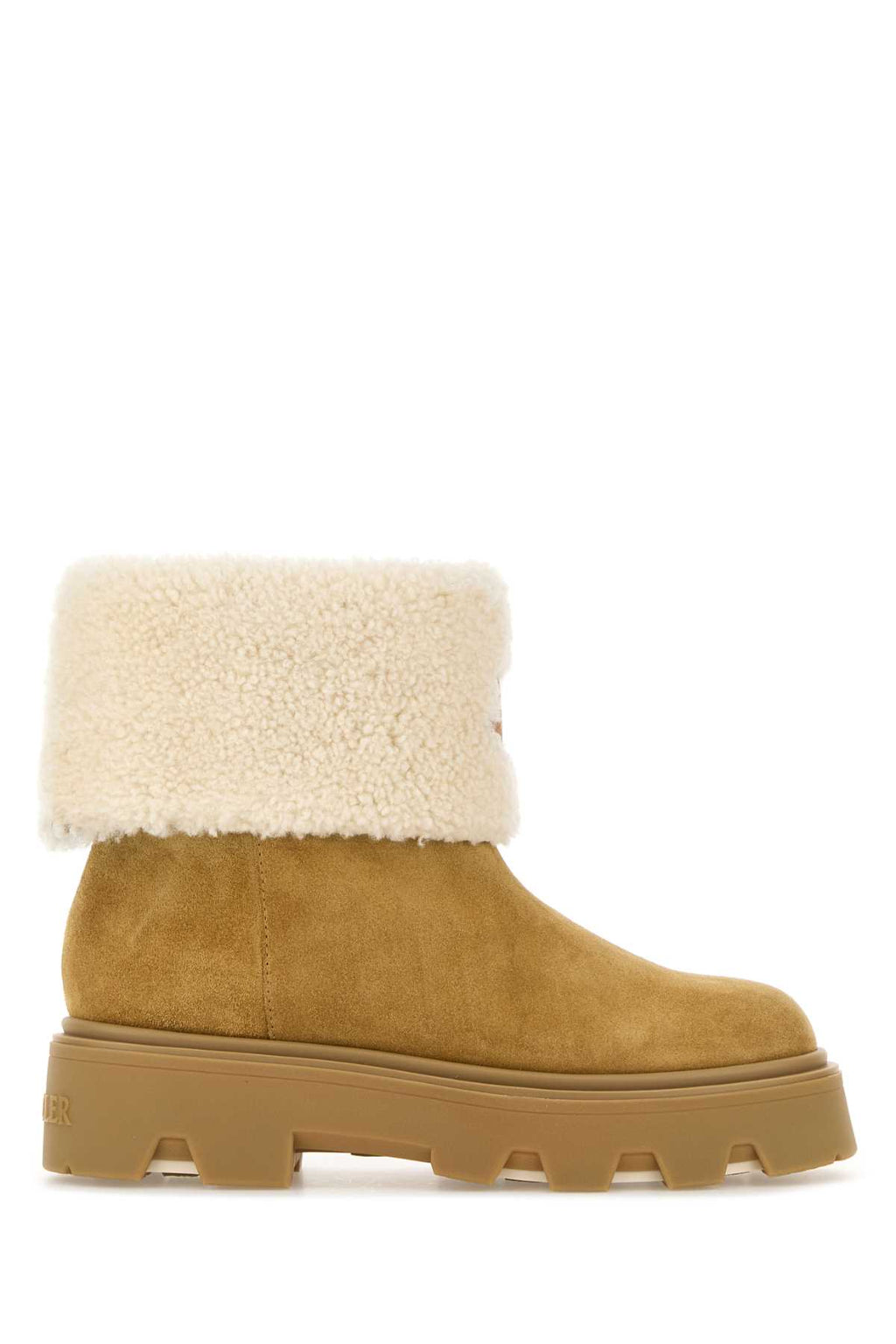 MONCLER AUREA MID ANKLE BOOTS For Women Exterior: 100% Suede Interior: 100% Shearling Sole: Rubber