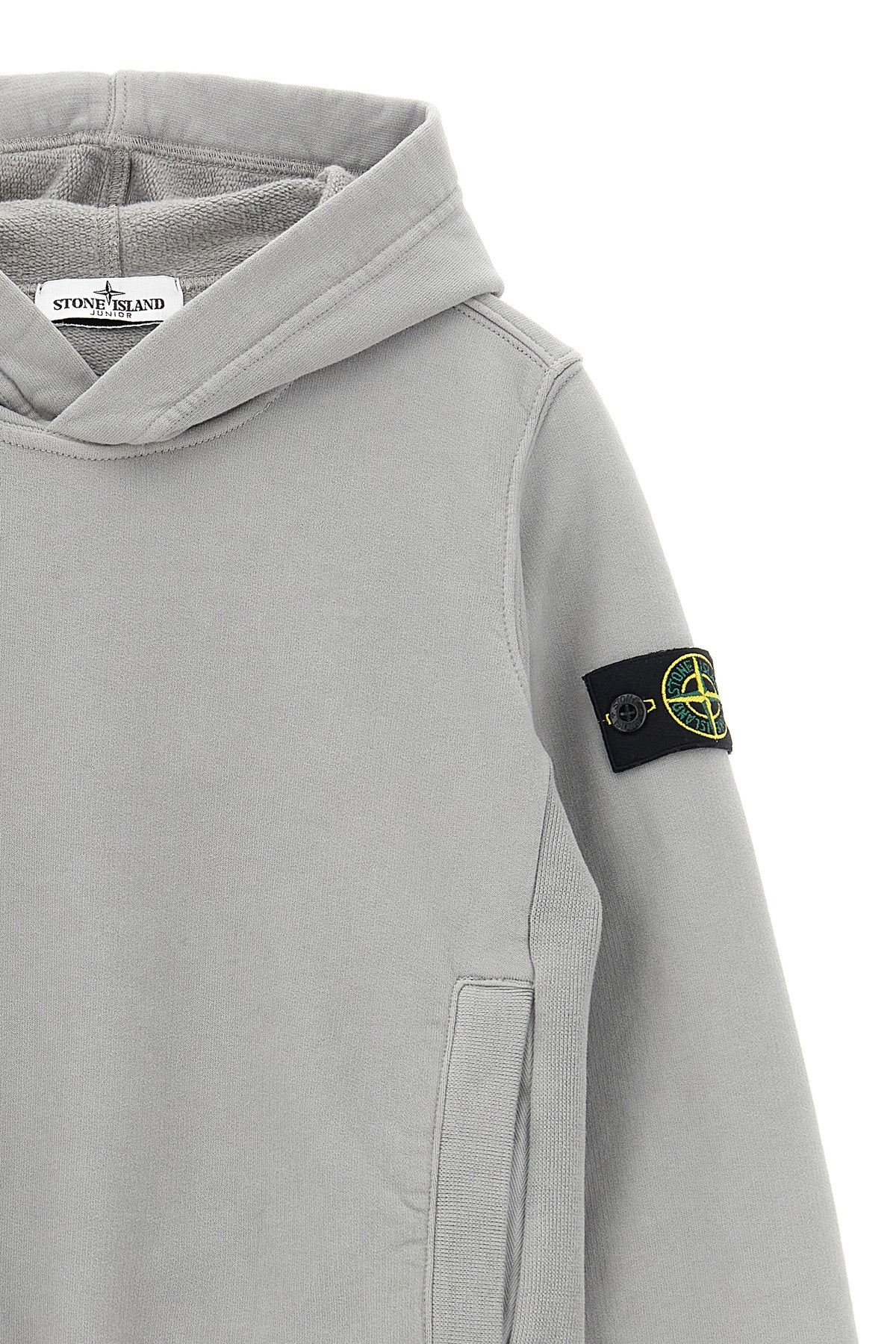 STONE ISLAND JUNIOR Logo badge hoodie For Baby boy 100% cotton