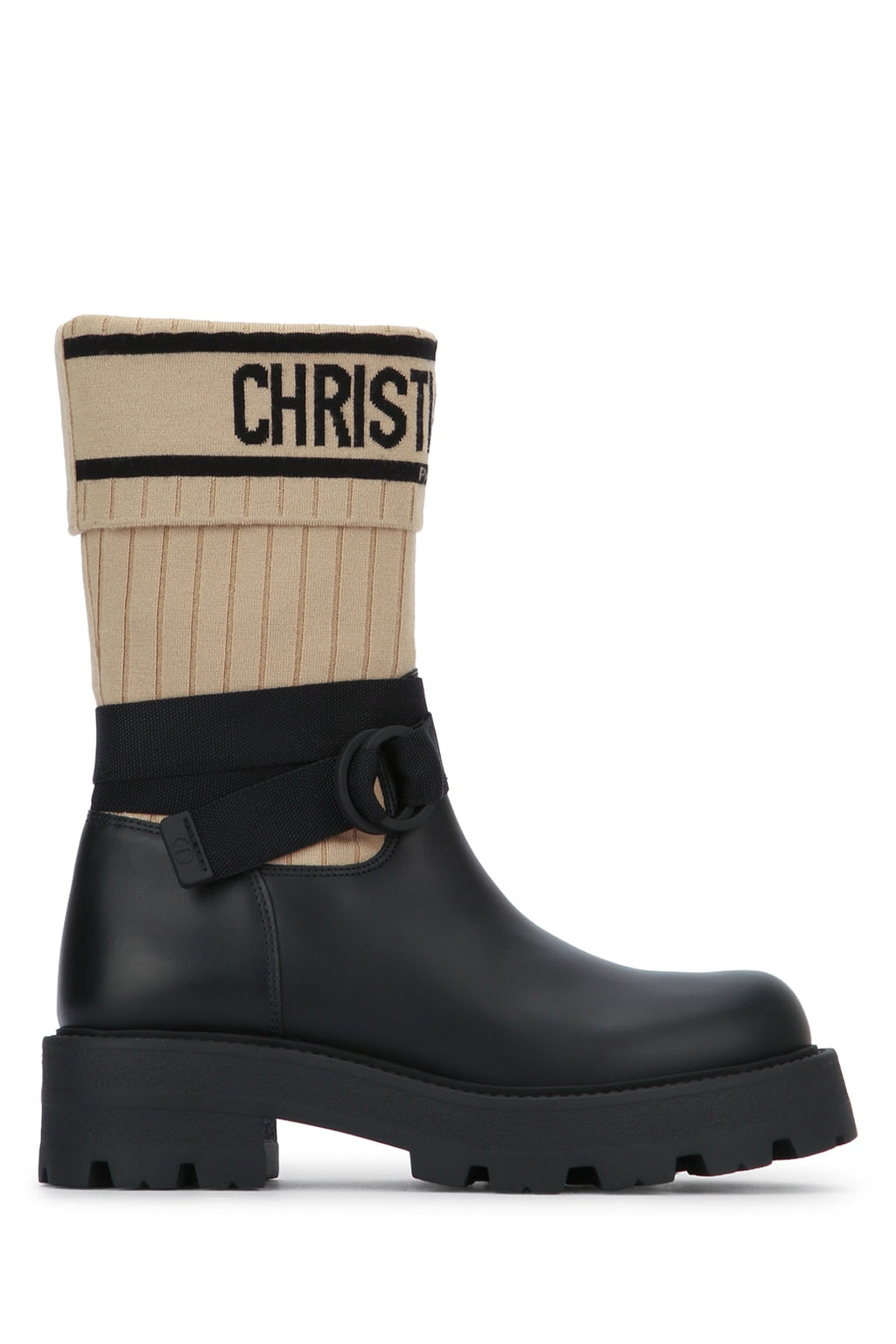 CHRISTIAN DIOR STIVALE MEDIO BEIGE E NERO LOGO NERO For Women 100% LEATHER
