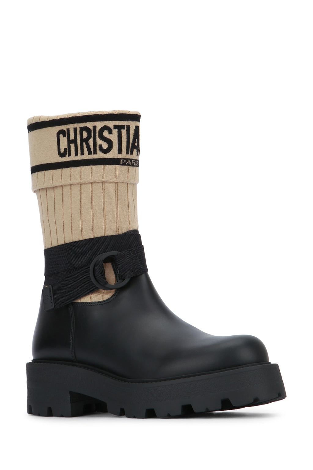CHRISTIAN DIOR STIVALE MEDIO BEIGE E NERO LOGO NERO For Women 100% LEATHER