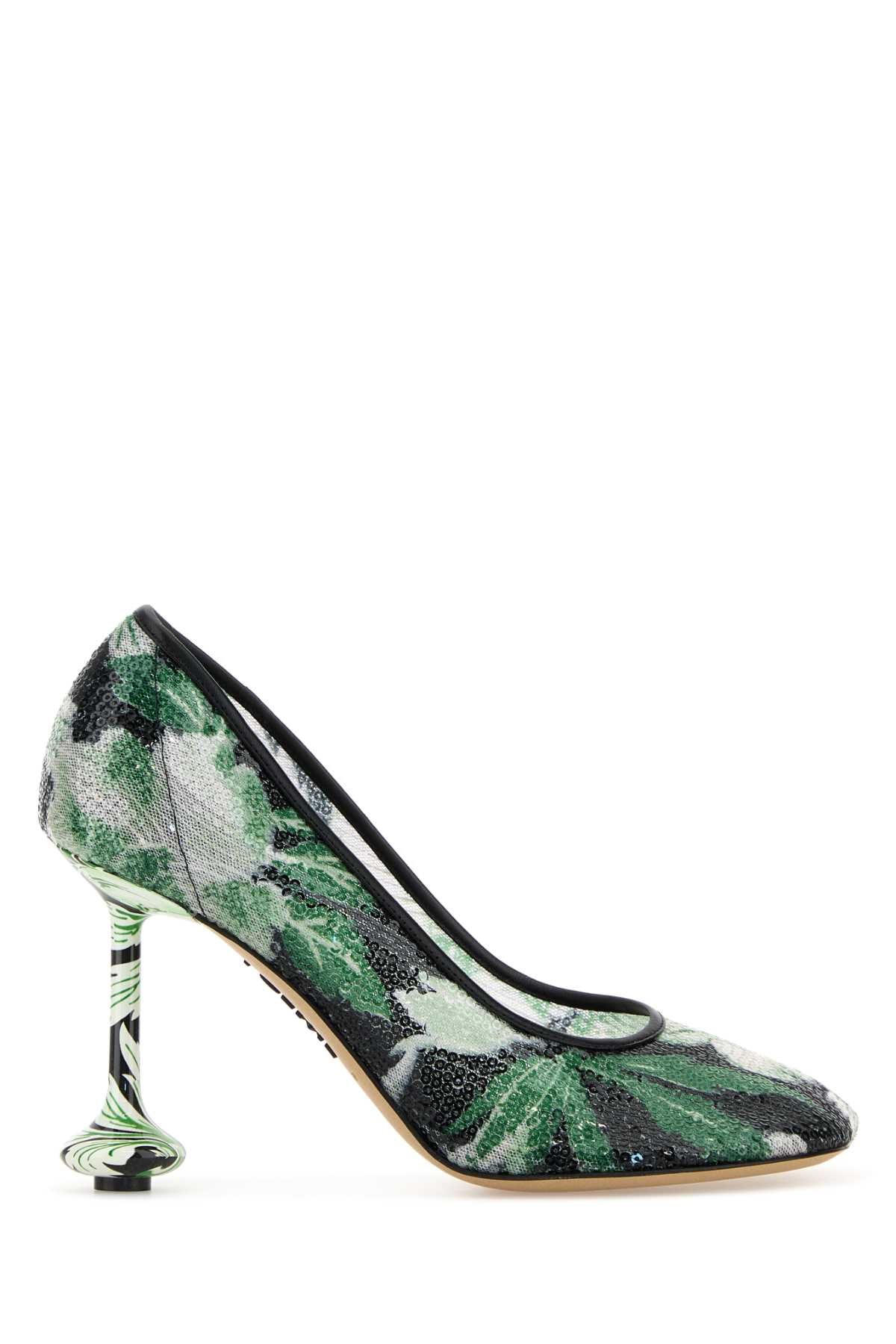 LOEWE TOY PUMP 90 SEQUINS FLORAL For Women Exterior: 100% Fabric Interior: 100% Fabric Sole: Leather