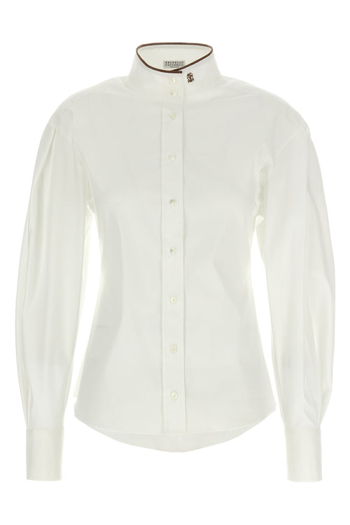 BRUNELLO CUCINELLI 'Shiny Collar Detail' shirt For Women 72% cotton 23% polyamide 5% elastane