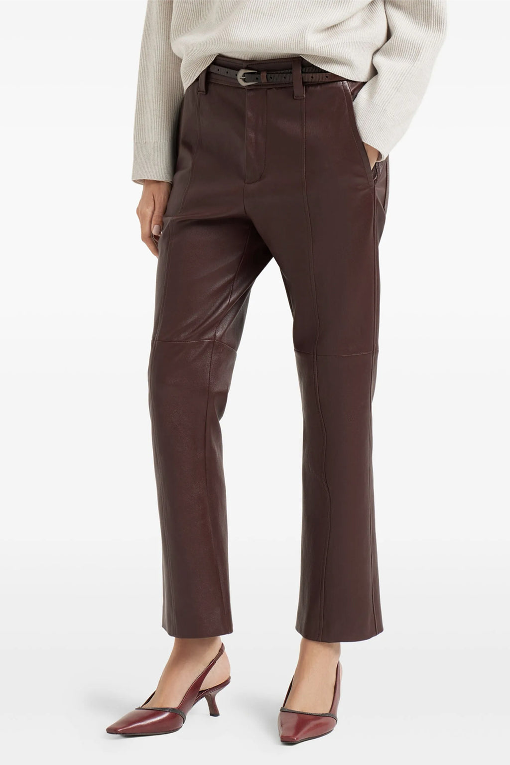 BRUNELLO CUCINELLI 'Square Cigarette' pants For Women 100% lamb leather (Ovis Aries)