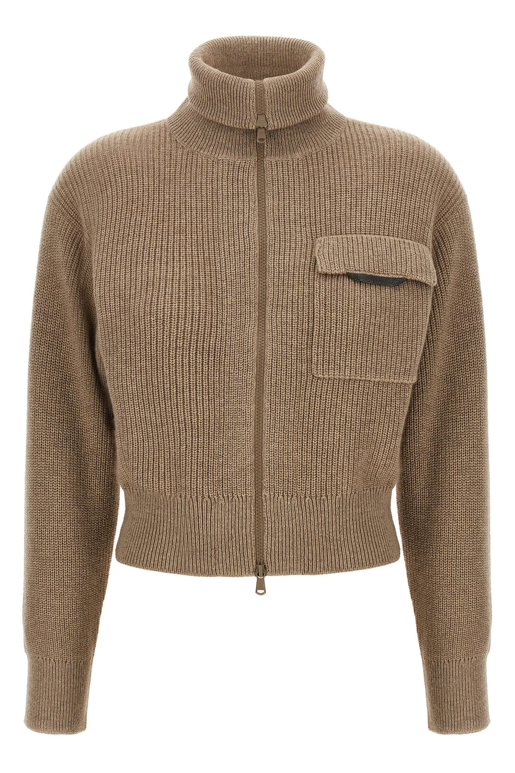 BRUNELLO CUCINELLI 'Shiny Flap Detail' cropped cardigan For Women 100% cashmere
