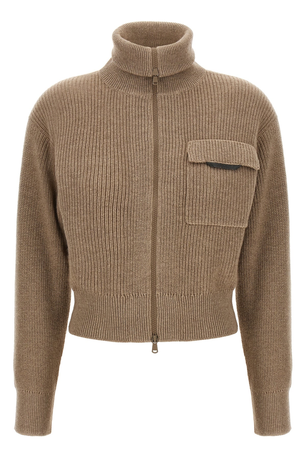 BRUNELLO CUCINELLI 'Shiny Flap Detail' cropped cardigan For Women 100% cashmere