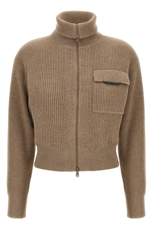 BRUNELLO CUCINELLI 'Shiny Flap Detail' cropped cardigan For Women 100% cashmere