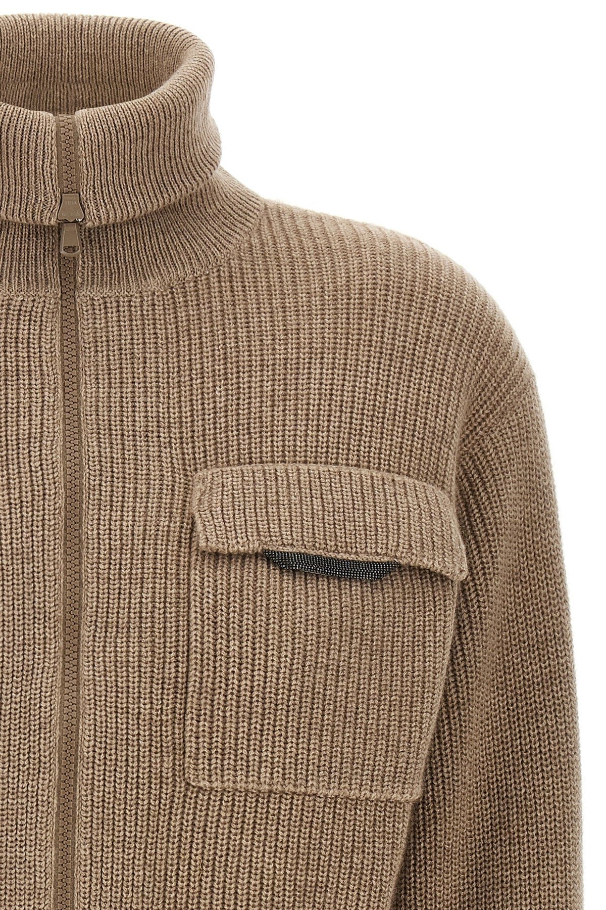BRUNELLO CUCINELLI 'Shiny Flap Detail' cropped cardigan For Women 100% cashmere
