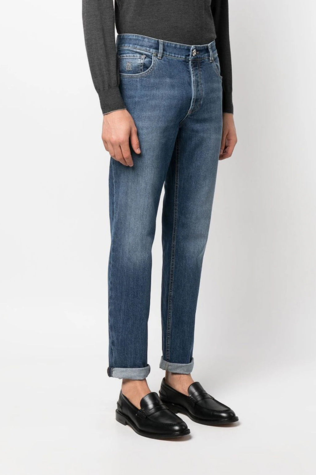 BRUNELLO CUCINELLI Logo embroidery stretch jeans For Men 98% cotton 2% elastane