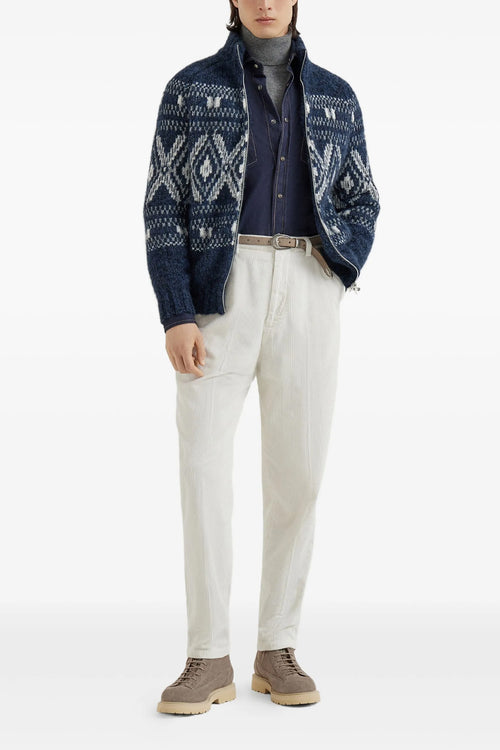 BRUNELLO CUCINELLI 'Geometric Jacquard' cardigan For Men 78% wp 9% pa 8% wv 4% ws 1% se