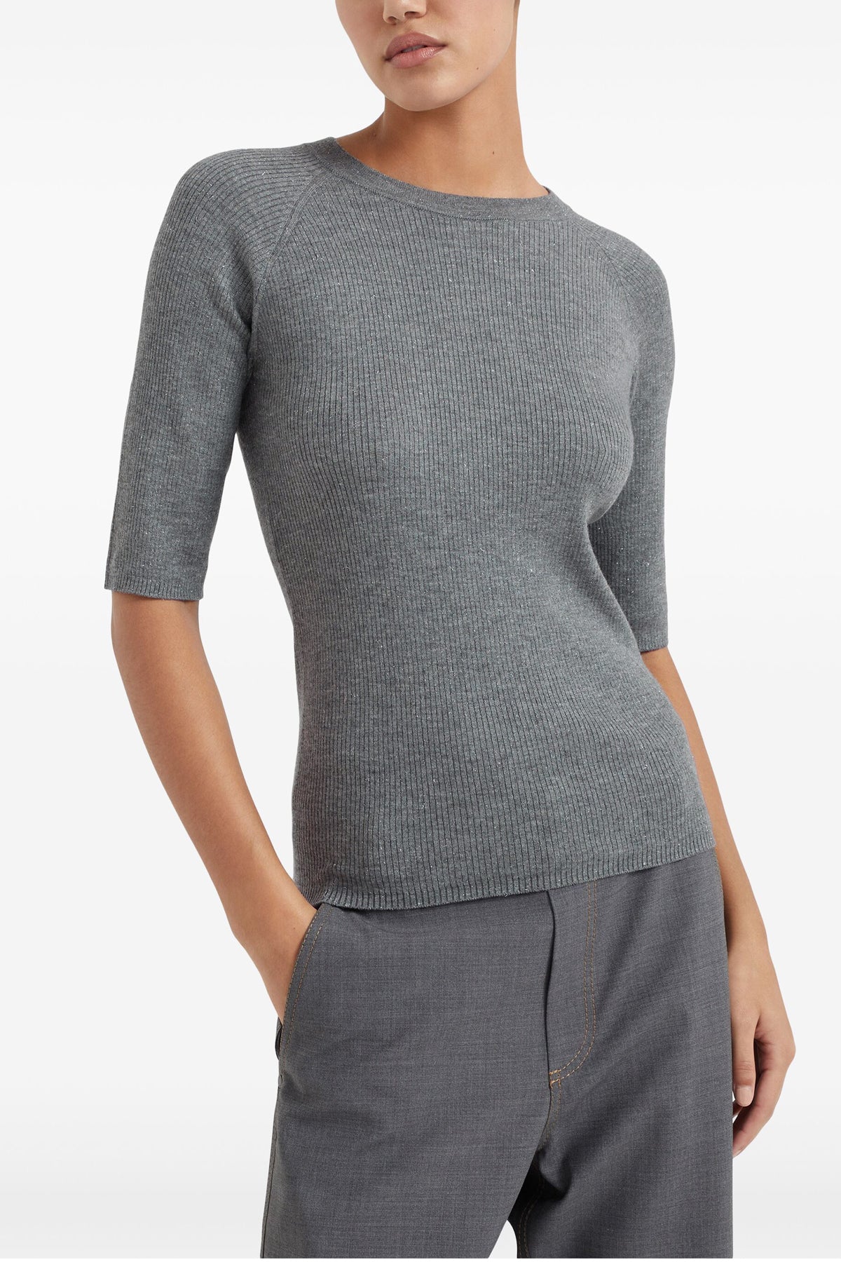 BRUNELLO CUCINELLI Lurex ribbed sweater For Women 46% ws, 41% vi, 13% pl