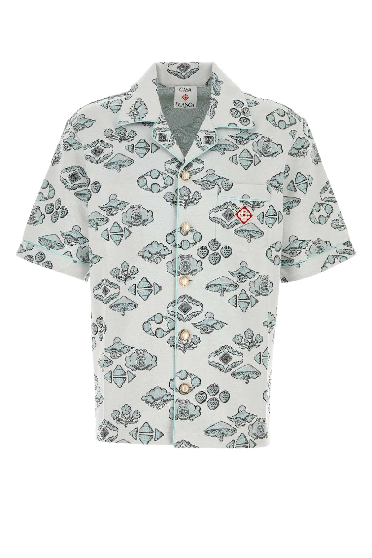 CASABLANCA MENS JACQUARD SHIRT For Men MAIN: 76% COTTON 17% POLYAMIDE 6% METALLIC FIBRE 1% ELASTANE CONTRAST: 100% POLYESTER APPLIQUE: 95% VISCOSE 5% ETHYLENE VINYL ACETATE