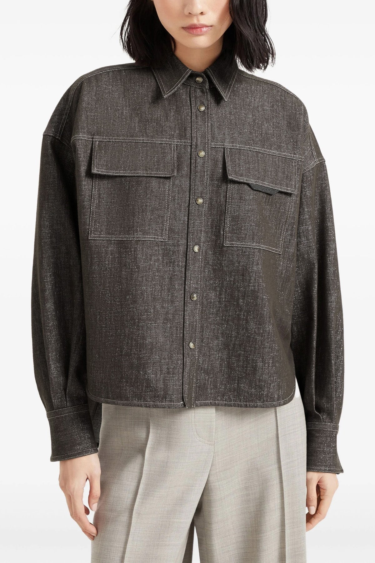 BRUNELLO CUCINELLI Lamé denim shirt For Women 60% cotton 33% viscose 5% polyester 2% polyamide