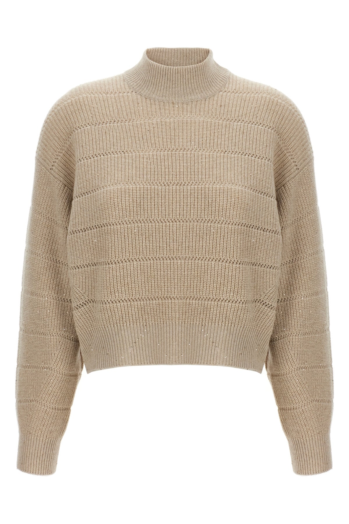 BRUNELLO CUCINELLI 'Rustic Dazzling Net' cropped sweater For Women 47% ws 47% wo, 4% pl, 2% pa