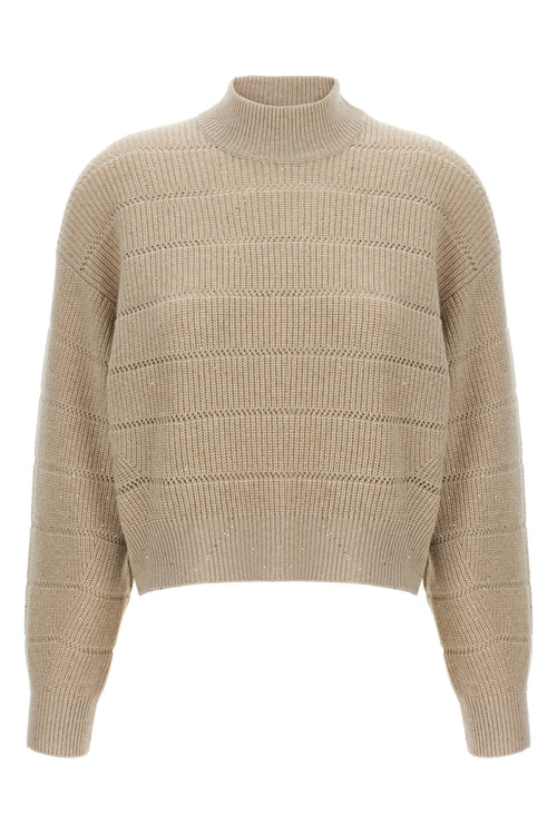 BRUNELLO CUCINELLI 'Rustic Dazzling Net' cropped sweater For Women 47% ws 47% wo, 4% pl, 2% pa