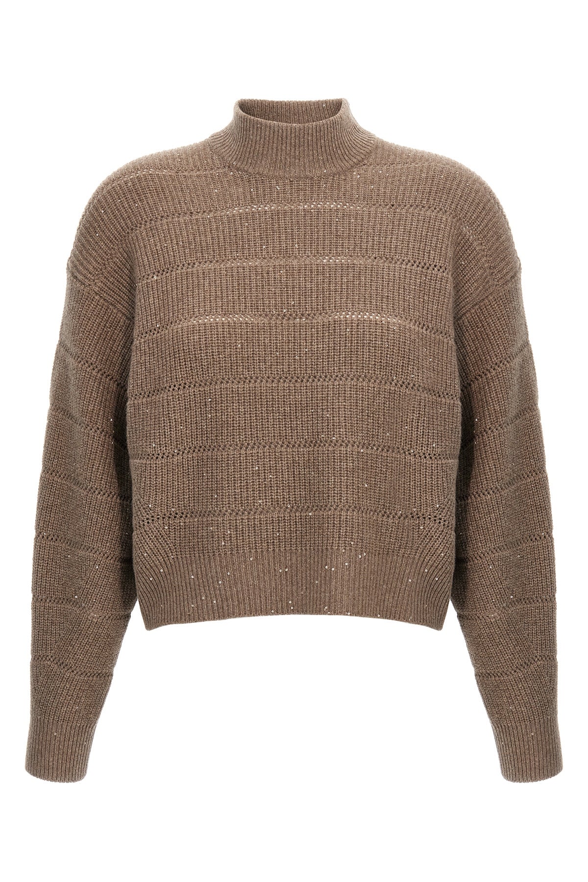 BRUNELLO CUCINELLI 'Rustic Dazzling Net' cropped sweater For Women 47% ws 47% wo, 4% pl, 2% pa
