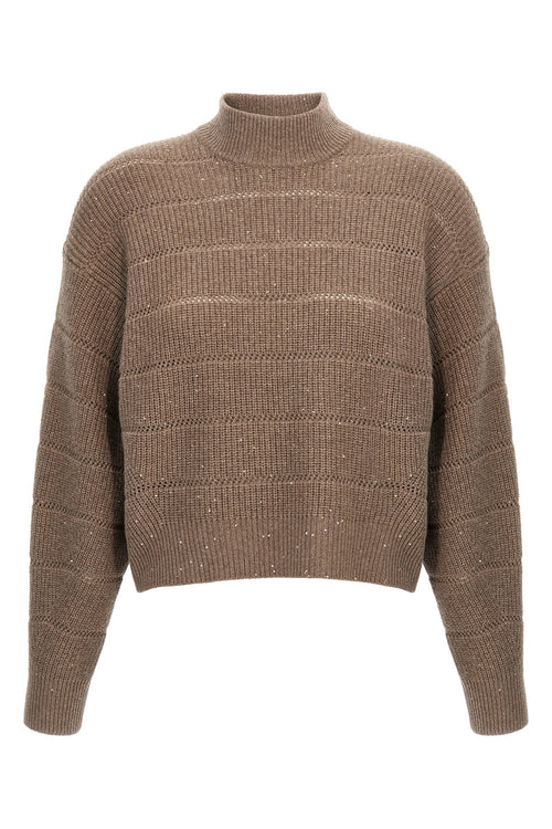 BRUNELLO CUCINELLI 'Rustic Dazzling Net' cropped sweater For Women 47% ws 47% wo, 4% pl, 2% pa