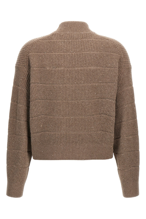 BRUNELLO CUCINELLI 'Rustic Dazzling Net' cropped sweater For Women 47% ws 47% wo, 4% pl, 2% pa