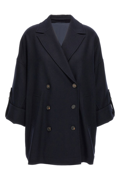 BRUNELLO CUCINELLI 'Shiny Cuff Details' caban coat For Women 98% wool 2% other fibres